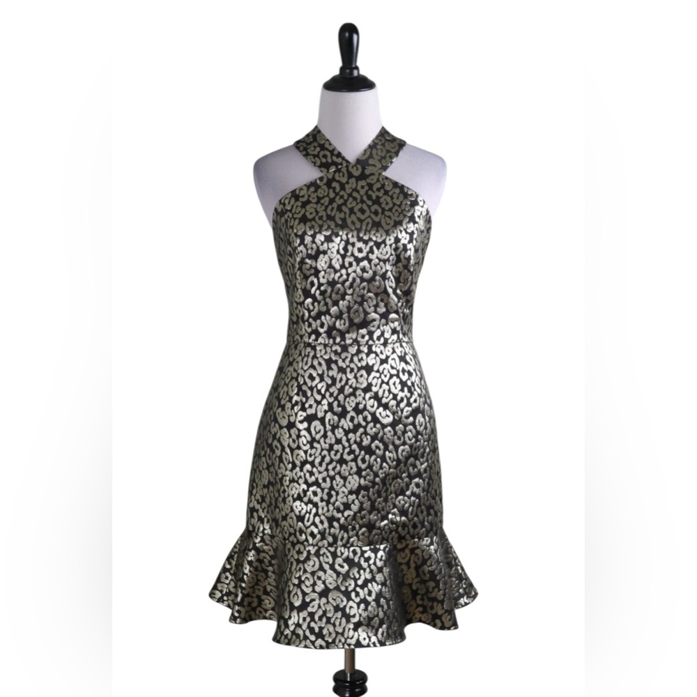 ANTHROPOLOGIE $230 Hutch Metallic Leopard Flounce Halter Twiggy Dress Size 4 - Picture 6 of 6